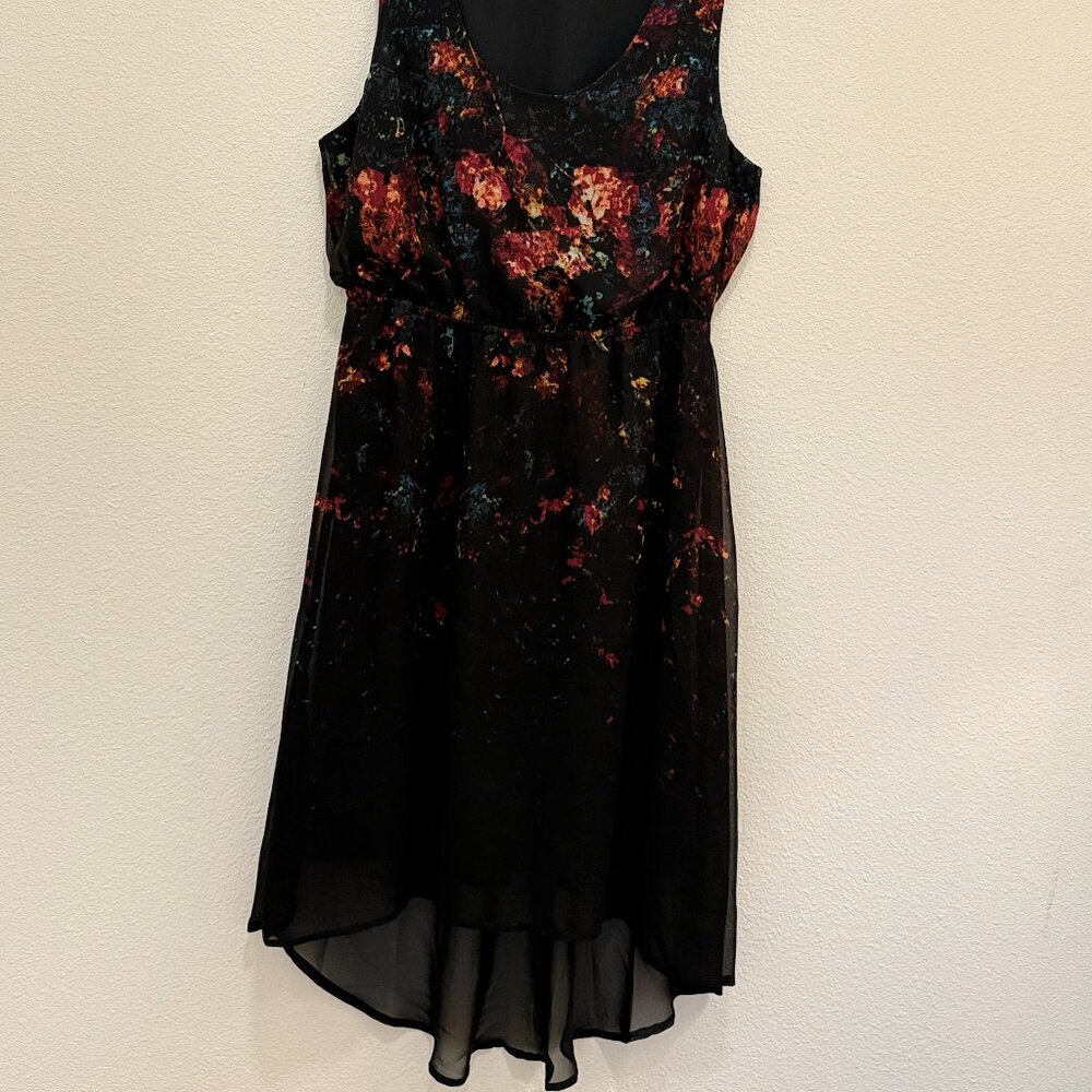 Formal Black Midi Asymmetrical Dress, Abstract Floral, Women Size Medium - Picture 2 of 5